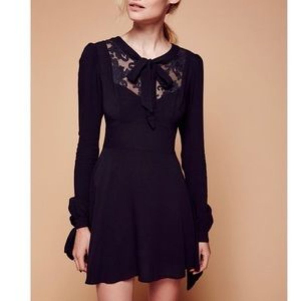 For Love and Lemons Ellery Black Dress with Lace Inset Size Small NWOT